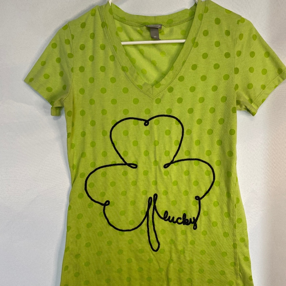 Vanity Neon Green Lucky Clover T-Shirt Size M